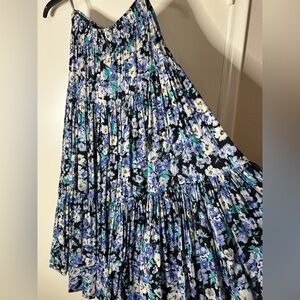 Vintage Laura Ashley Black Floral Tiered Maxi Skirt with Blue & Cream Flowers